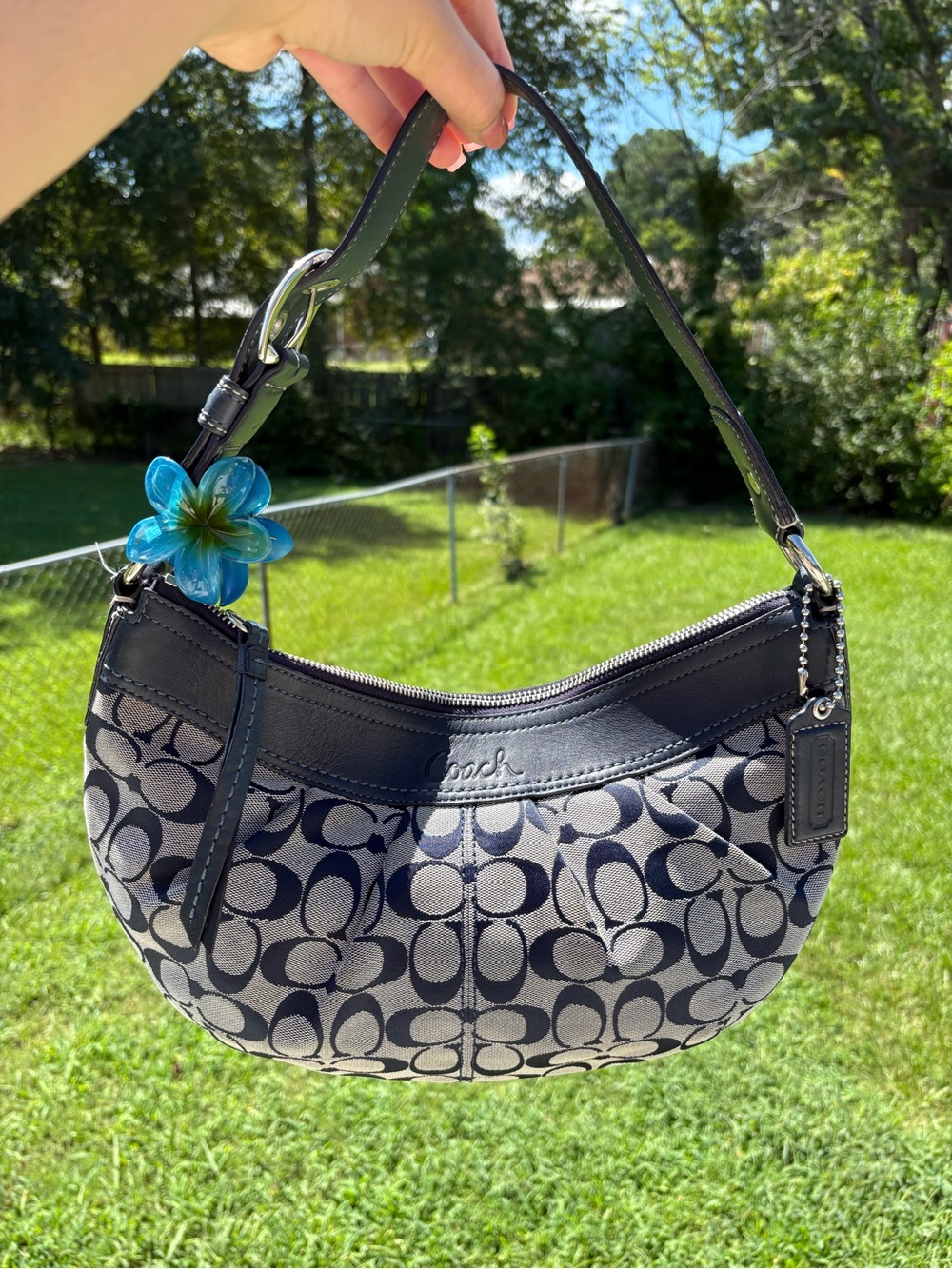 Coach Black and Gray Signature Crescent Shoulder Bag